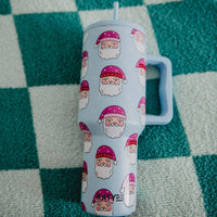 Pink Santa Hats 38oz Tumbler Cup in Blue