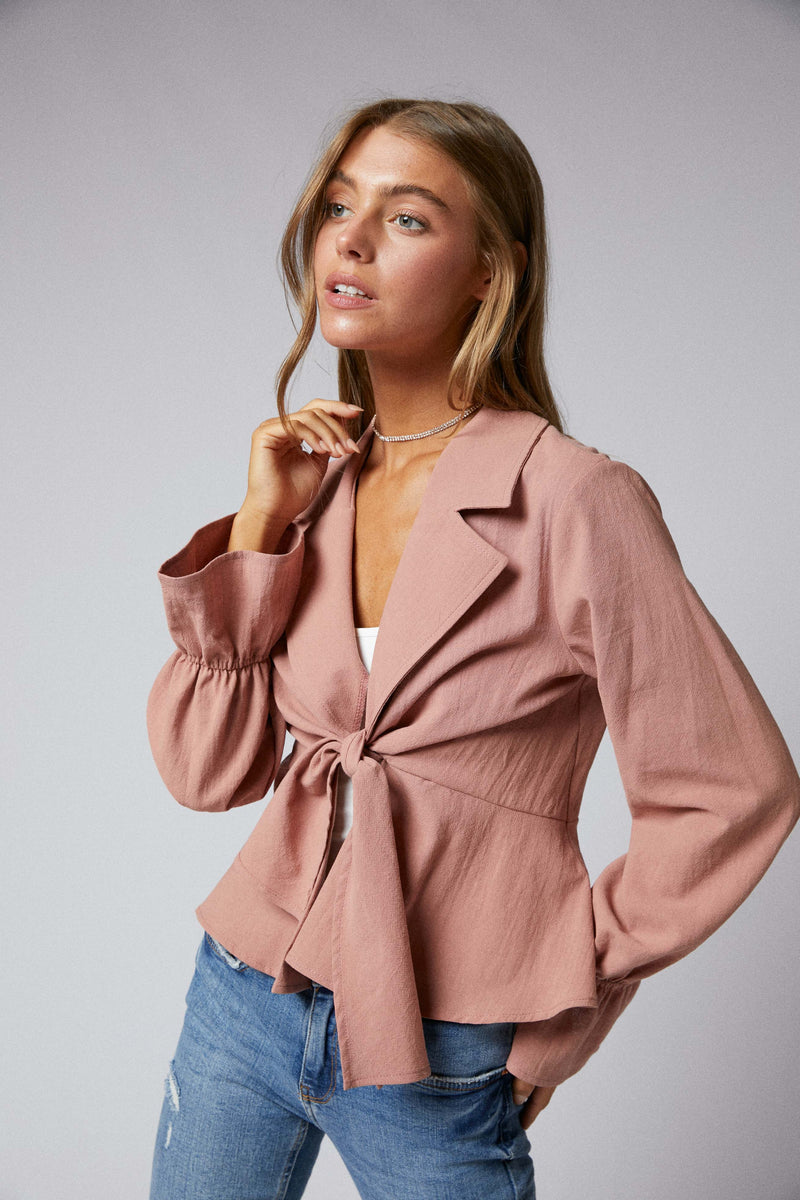 Ruffle Sleeve Peplum Jacket in Dusty Rose