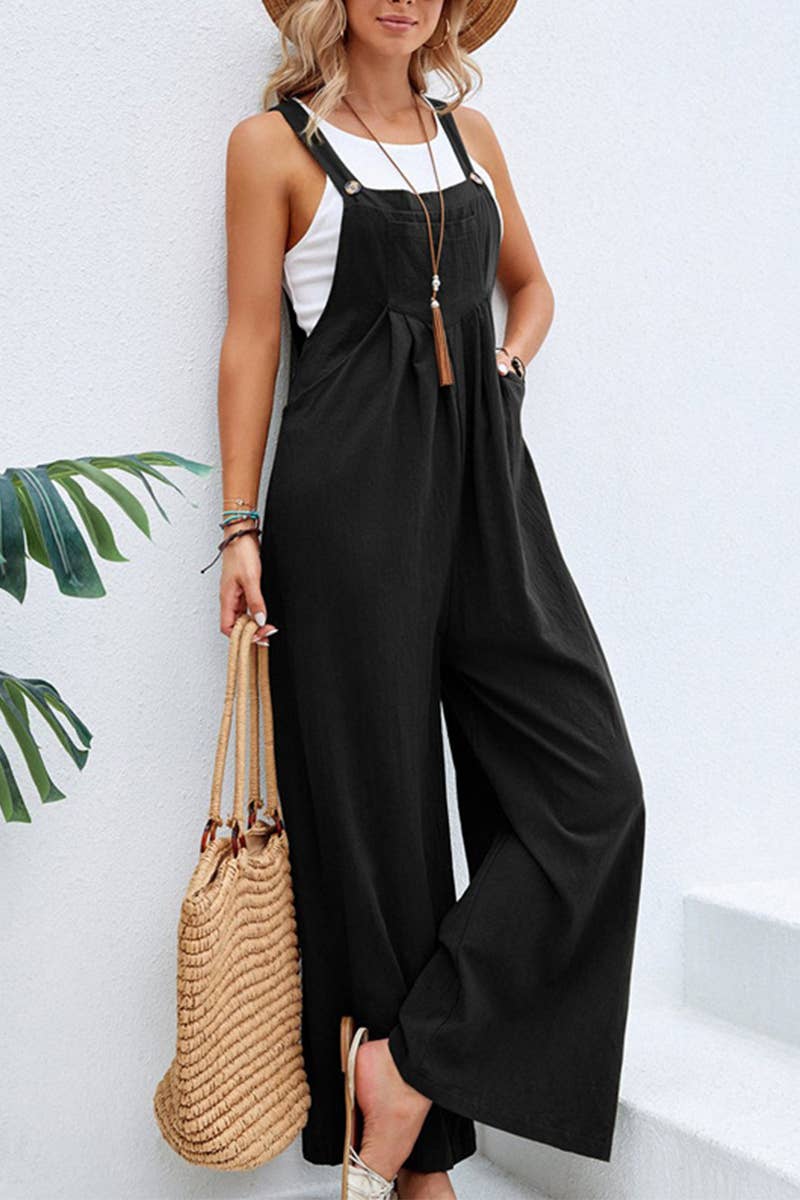 Solid Color Overalls in Black