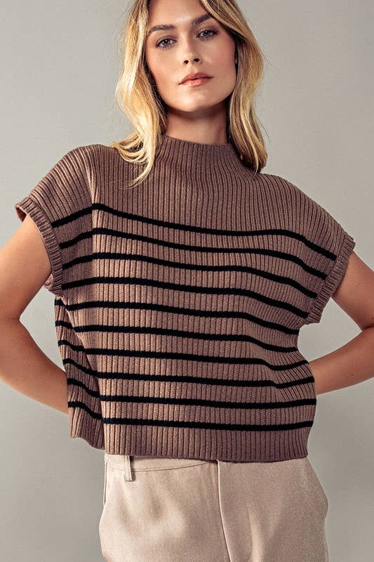 The Striped Boxy Top in Mocha