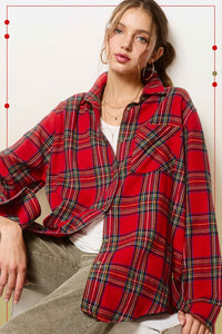 Oversized Plaid Shirt in Red Ribbon