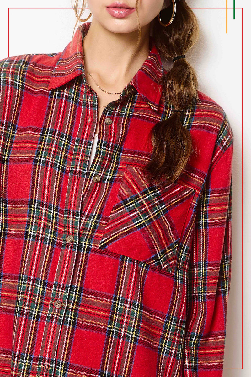 Oversized Plaid Shirt in Red Ribbon