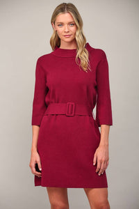 Belted in Burgundy Sweater Dress