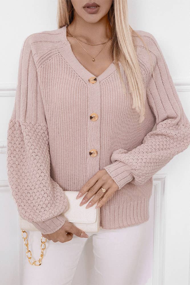 Button Up Front Open Cardigan in Light Pink