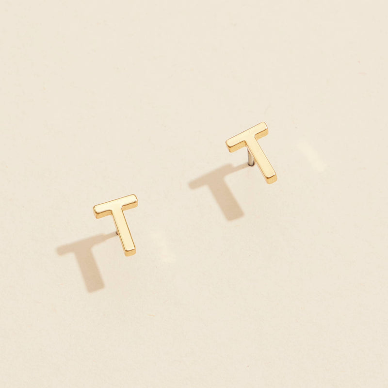 Initial Stud Earrings in Gold