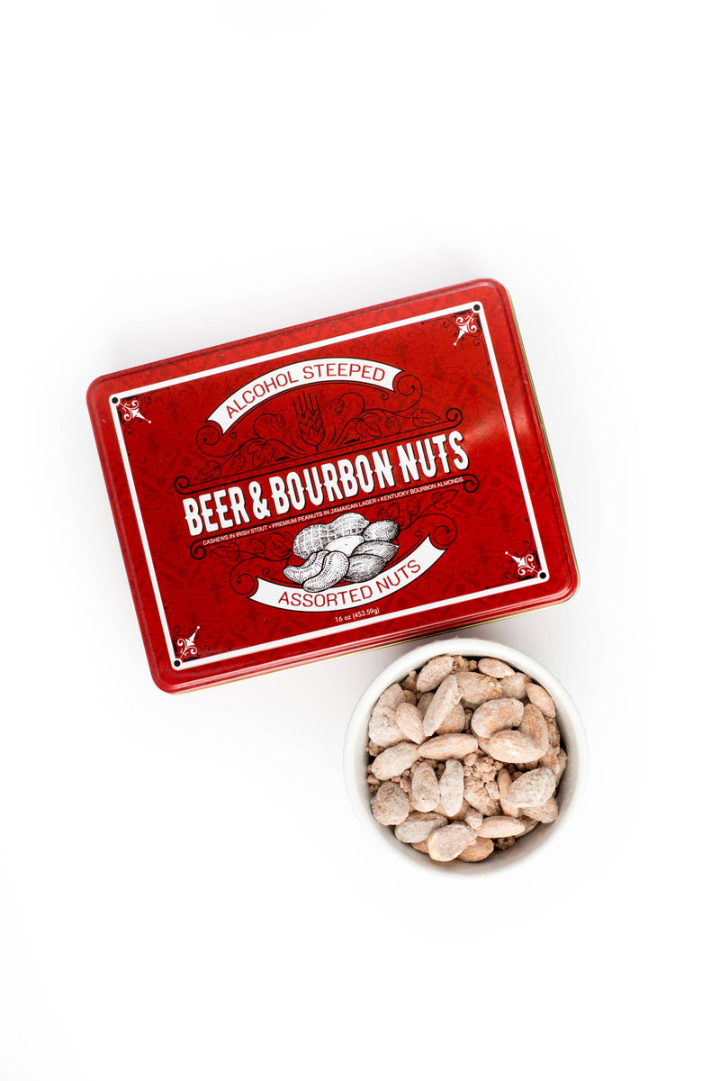 Beer and Bourbon Liquor Nuts Gourmet Gift Tin