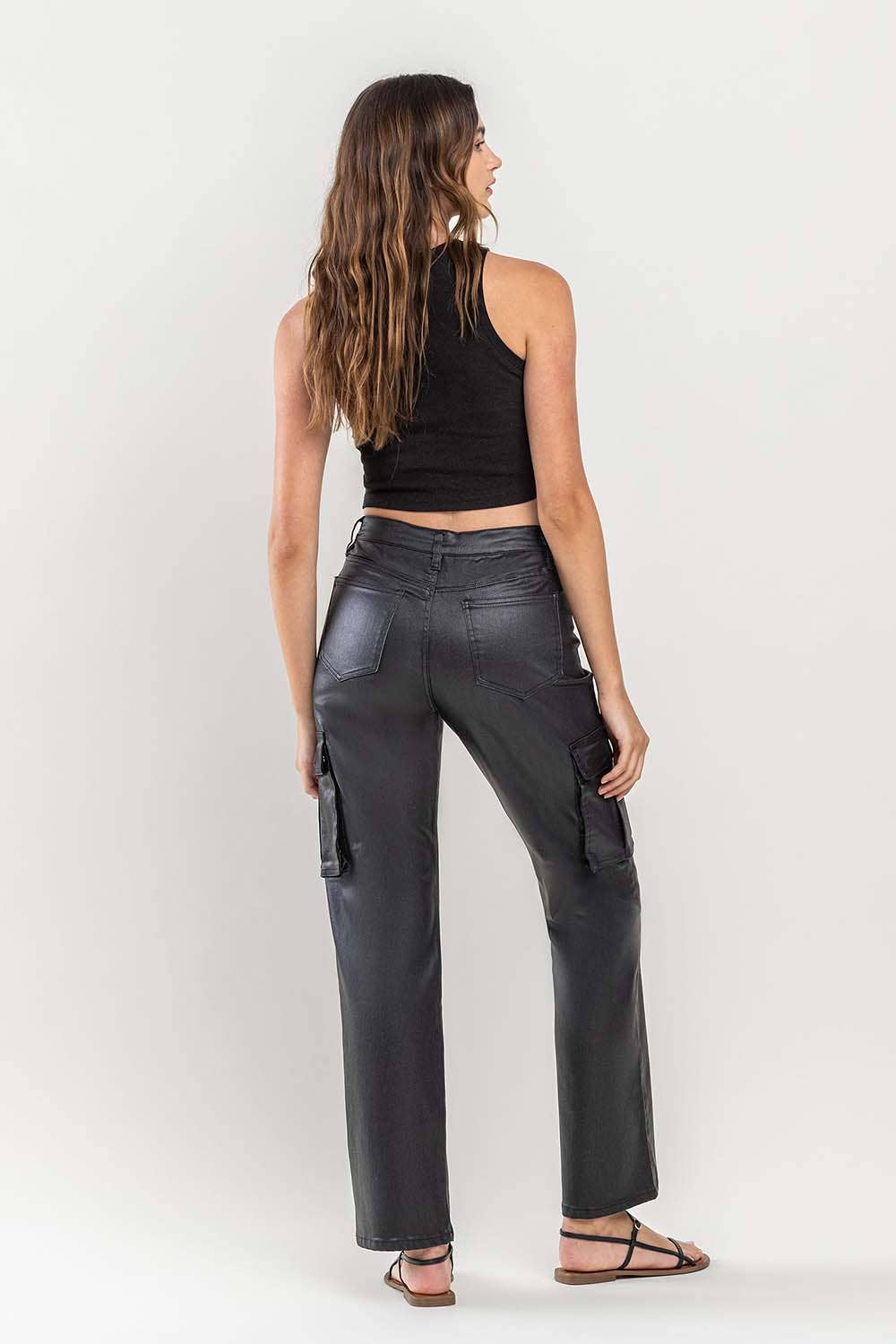 High Rise Coated Cargo Jeans