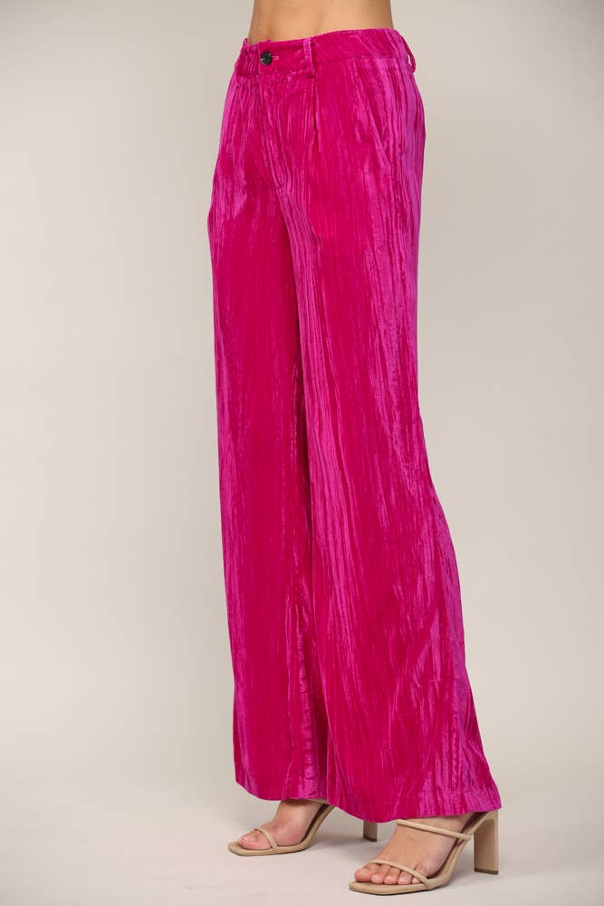 Velvet Wide Leg Pants in Hot Pink