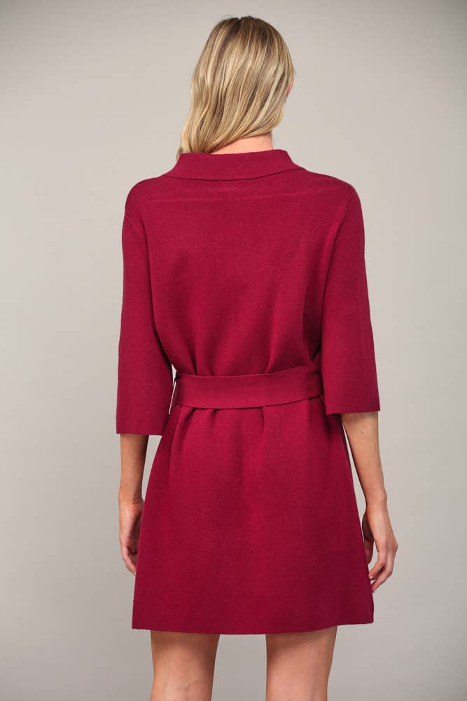 Belted in Burgundy Sweater Dress