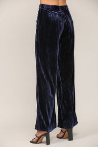 Velvet Wide Leg Pants in Moonlight Blue