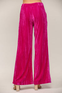 Velvet Wide Leg Pants in Hot Pink