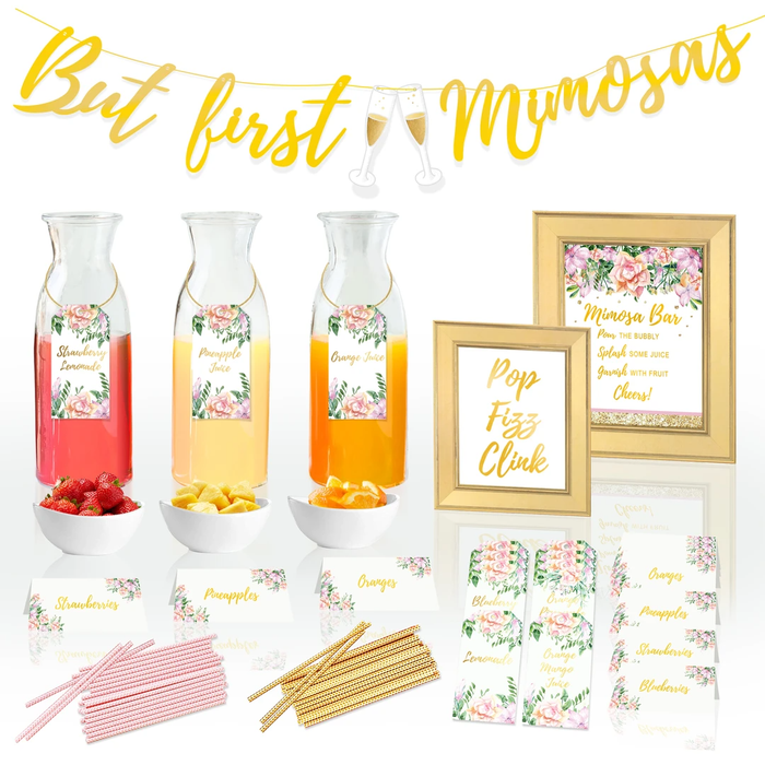 Watercolor Pink Florals & Gold Mimosa Bar Decoration Kit