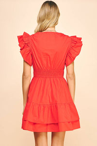 Surplice Bodice Mini Dress in Tomato Red