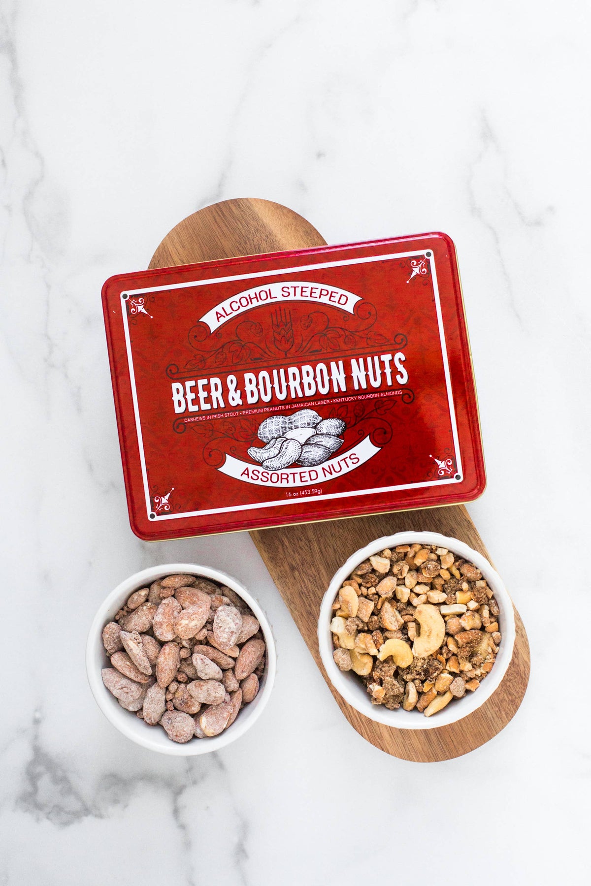 Beer and Bourbon Liquor Nuts Gourmet Gift Tin