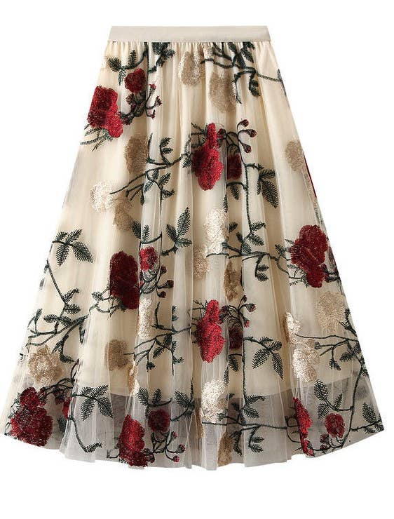 Rose Pattern Maxi Skirt