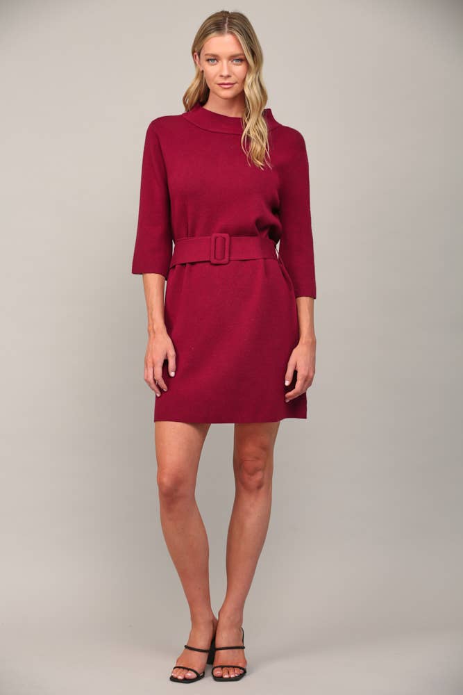 Belted in Burgundy Sweater Dress