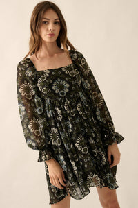 Floral Sheer Empire-Waist Mini Dress