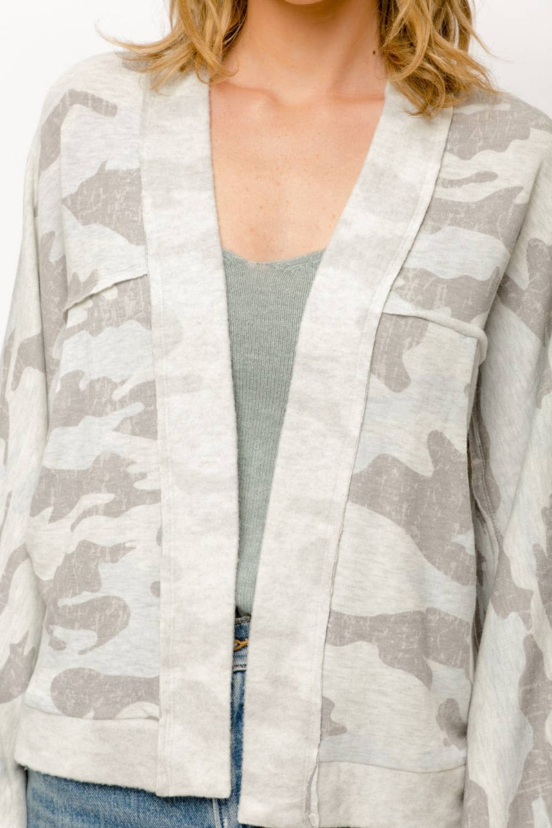 Camo Cardigan in Heather Grey