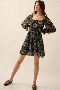 Floral Sheer Empire-Waist Mini Dress