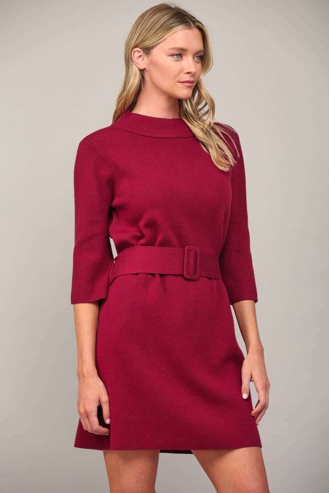 Belted in Burgundy Sweater Dress