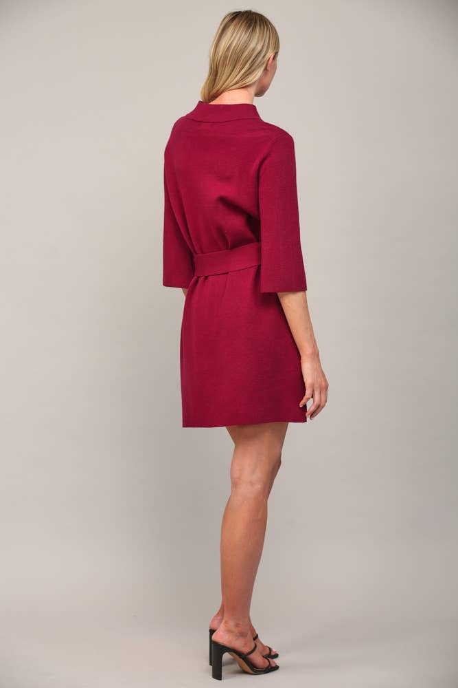 Belted in Burgundy Sweater Dress