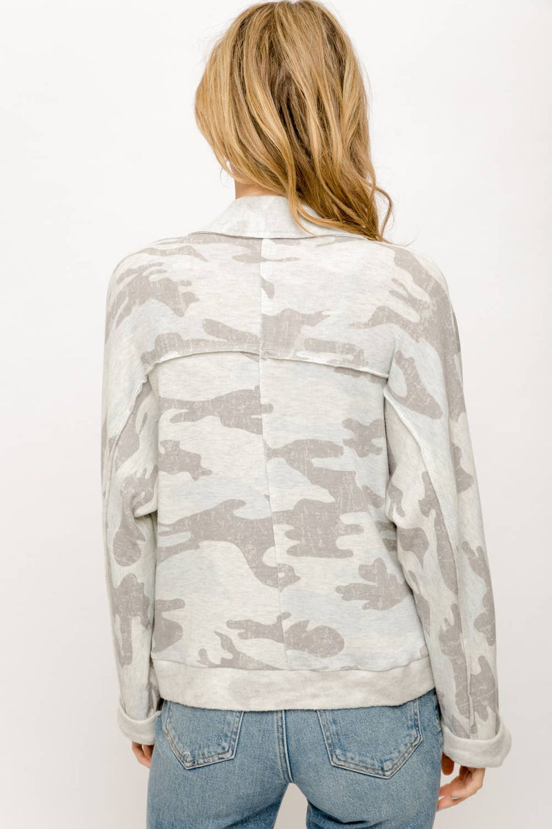 Camo Cardigan in Heather Grey