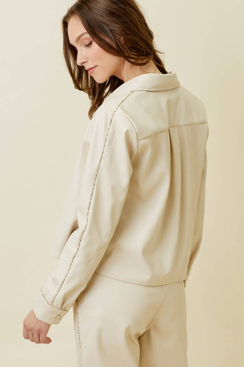 Cropped Leather Shacket in Ivory