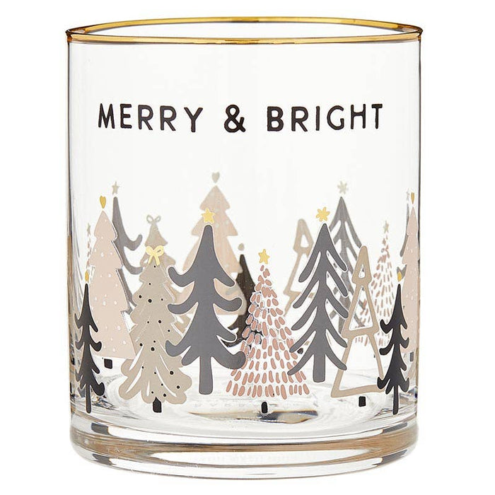 Merry & Bright Gold Rimmed Rocks Glass