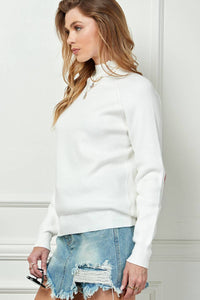 Heart Elbow Patch Knit Sweater in White