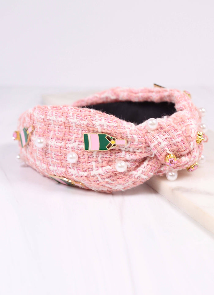 Brunch Time Tweed Headband in Pink