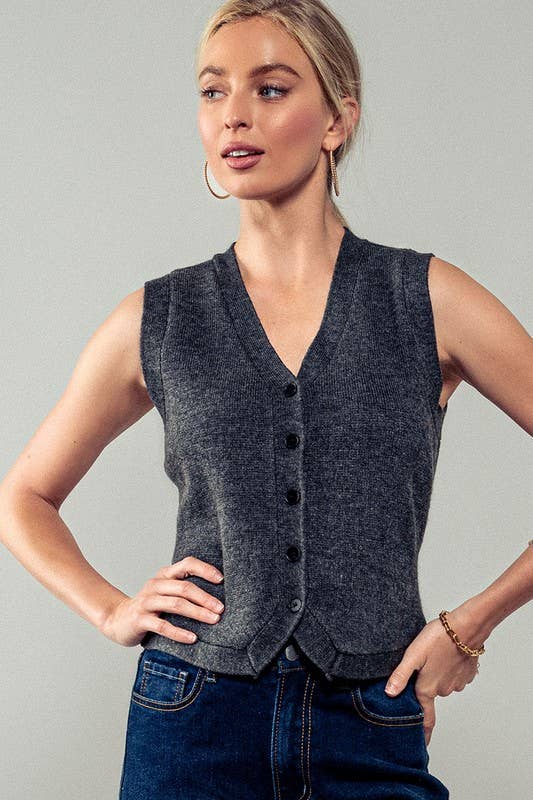 Antique Charm Knit Vest in Charcoal