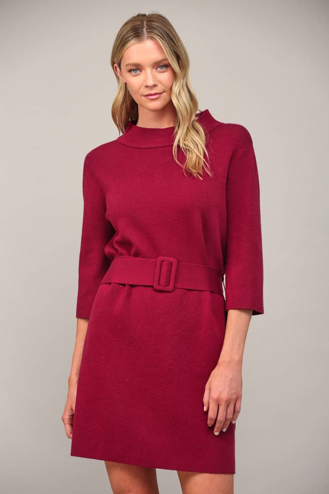 Belted in Burgundy Sweater Dress