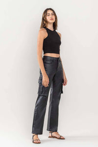 High Rise Coated Cargo Jeans