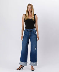 High Rise Cuffed Baggy Jeans in Blue Stream