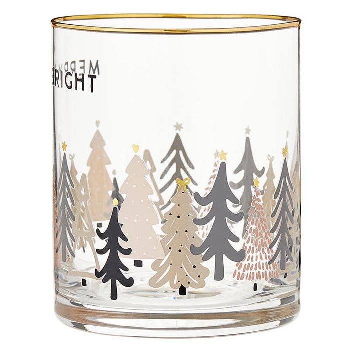 Merry & Bright Gold Rimmed Rocks Glass