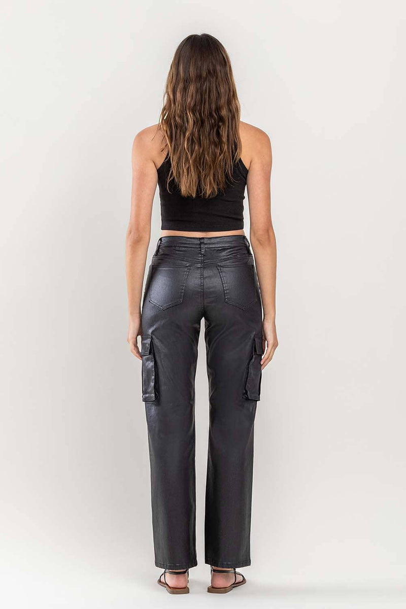 High Rise Coated Cargo Jeans