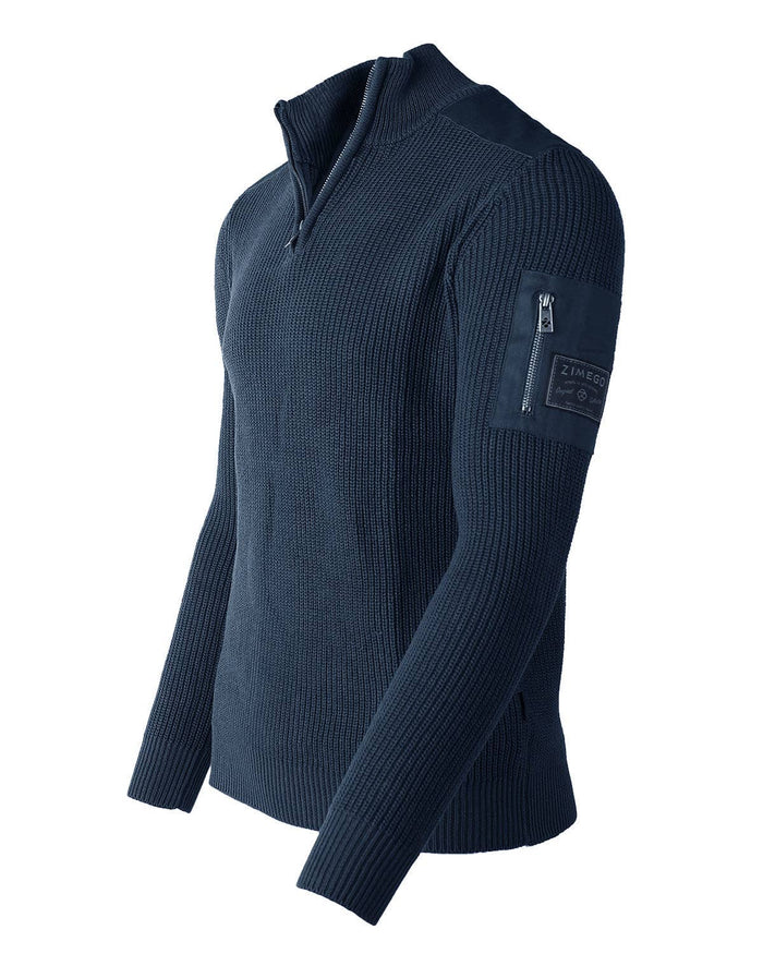 Navy Men's Quarter Zip Up Mock Turtle Neck Sweater