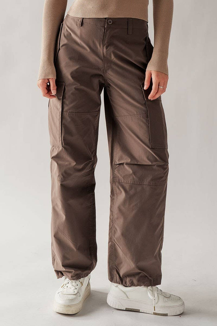 Olive Half Elastic Waistband Cargo Pants