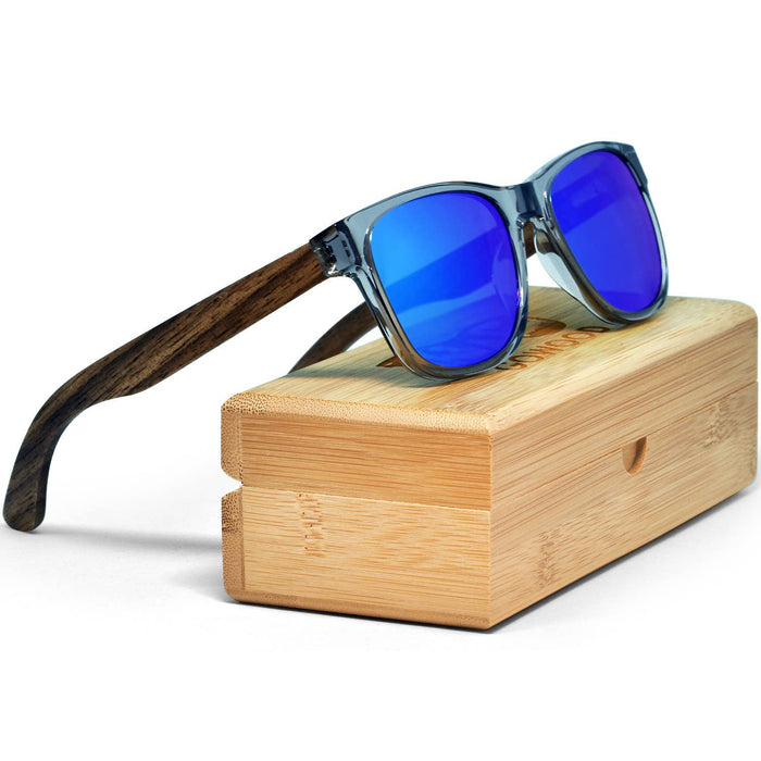 Walnut Sunglasses Transparent Frame Blue Mirrored Lenses