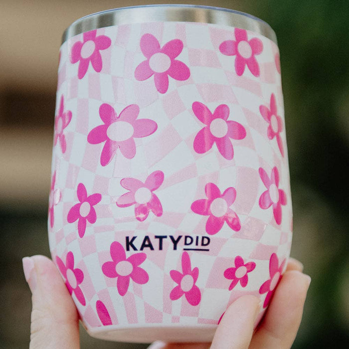 Pink Groovy Flower Wine Tumbler