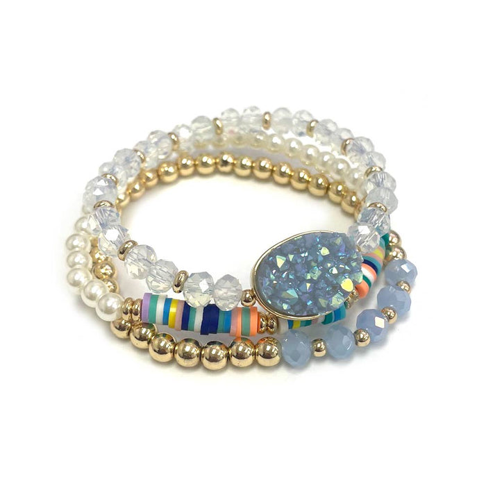 Multi Bead Heishi Mixed Stretch Bracelets: Blue