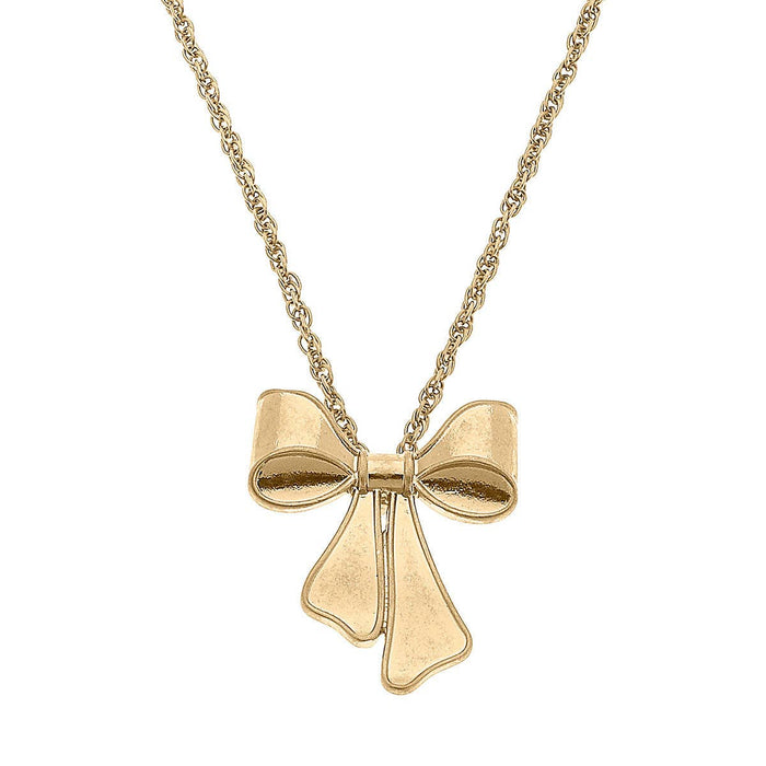 Maxwell Bow Pendant Necklace in Worn Gold