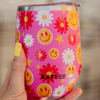 Red Flower Happy Face Wine Tumbler